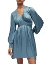 Allsaints Esta Long Sleeve Asymmetric Hem Dress In Blue Slate