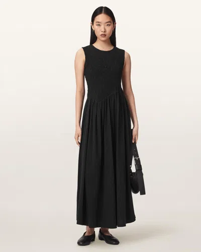 Allsaints Luna Crinkle Dress In Black