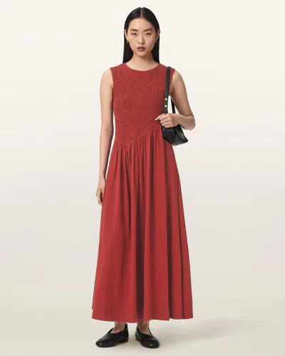 Allsaints Luna Crinkle Dress In Red