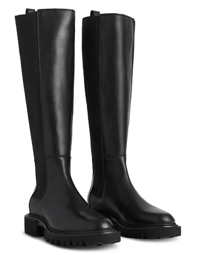 Allsaints Monica Knee High Leather Boots In Black