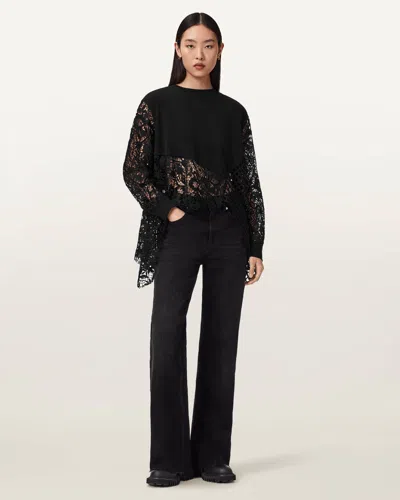Allsaints Malorie Asymmetrical Long Sleeve Top In Black