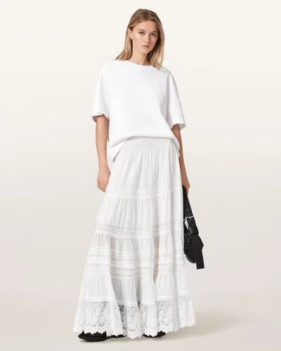 Allsaints Meadow Maxi Skirt In White