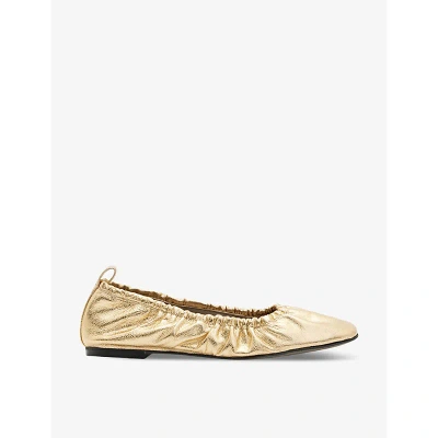 Allsaints Womens Metallic Gold Alia Elasticated Leather Pumps