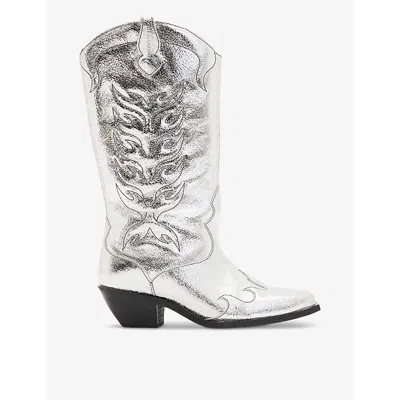 ALLSAINTS DOLLY STITCHWORK HEELED LEATHER WESTERN BOOTS