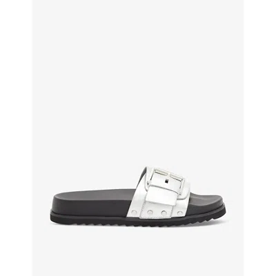 Allsaints Womens Metallic Silve Ellie Buckle-embellished Metallic-leather Sandals