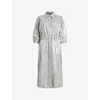 Allsaints Osa Metallic Coated Denim Midi Dress In Metallic Silve