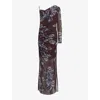 Allsaints Eris Pleated Single Long Sleeve Mesh Maxi Dress In Monica Oxblood