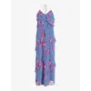 Allsaints Marina Iona Floral Halter Maxi Dress In Neon Pink