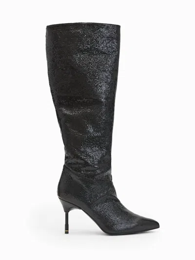 Allsaints Women's Nori Shimmer Knee High Leather Boots In Black