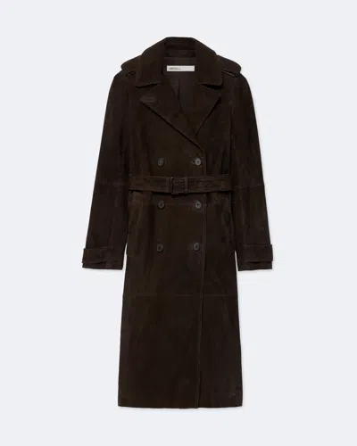 Allsaints Women's Oaker Double-breasted Suede Coat In Brown