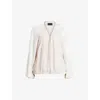 ALLSAINTS ALLSAINTS WOMEN'S OFF WHITE HELTON ROUND-NECK CONTRAST-SLEEVE LEATHER BOMBER JACKET