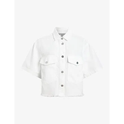 ALLSAINTS ALLSAINTS WOMEN'S OFF WHITE TOVE RELAXED-FIT SHORT-SLEEVE CROPPED COTTON-BLEND SHIRT