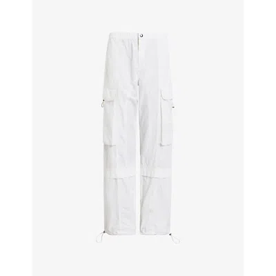 Allsaints Womens Optic White Barbara High-rise Elasticated-waist Organic-cotton Trousers In Optic White