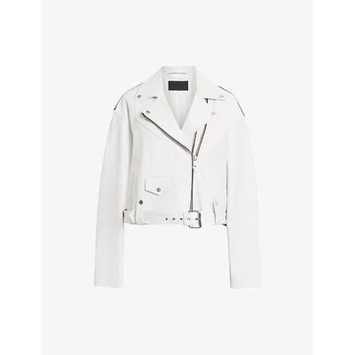 ALLSAINTS ALLSAINTS WOMENS OPTIC WHITE DAYLE OVERSIZED LEATHER BIKER JACKET