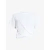 Allsaints Womens Optic White Mallinson Cross-over Cropped Cotton T-shirt
