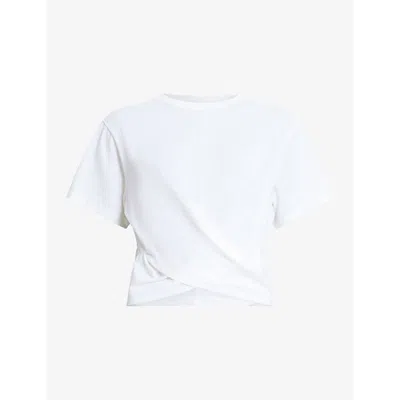 Allsaints Womens Optic White Mallinson Cross-over Cropped Cotton T-shirt