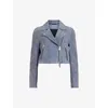 Allsaints Dalby Slim Fit Cropped Suede Biker Jacket In Pale Denim Blu