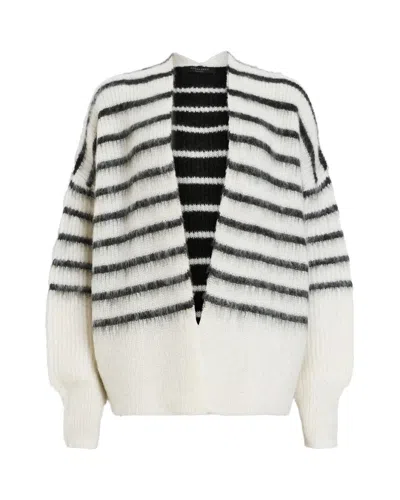 Allsaints Riga Striped Wool Blend Cardigan In White
