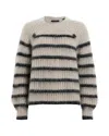 Allsaints Riga Striped Wool Blend Sweater In Gray