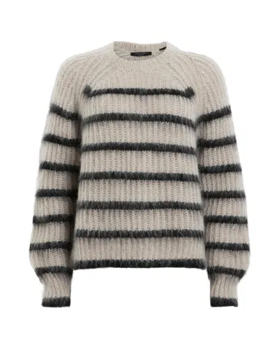 Allsaints Riga Striped Wool Blend Sweater In Gray