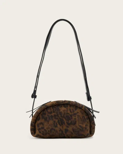 Allsaints Rosalie Leopard Leather Crossbody Bag In Brown