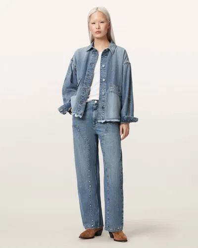 Allsaints Women's Sadie Barrel Leg Stud Denim Jeans In Blue