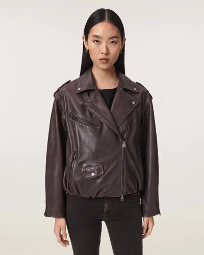 Allsaints Samina Leather Biker Jacket In Burgundy