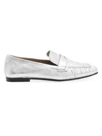 Allsaints Sapphire Metallic Leather Loafer Shoes In Metallic Silver