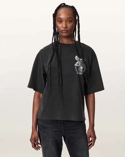 Allsaints Seraph Amelie Oversized Graphic T-shirt In Black