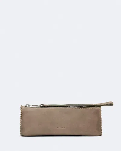 Allsaints Women's Siloh Pinked-edge Leather Pencil Case In Grey