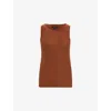 Allsaints Womens Sugar Brown Rina Round-neck Sleeveless Stretch-woven Tank