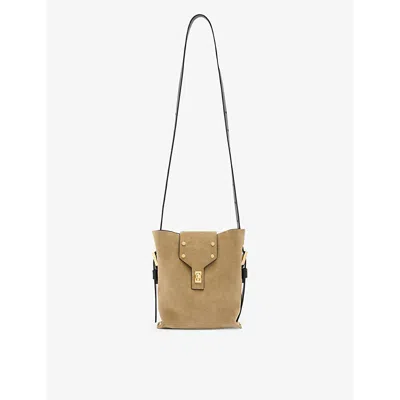 Allsaints Womens Sughero Brown Miro Stud-embellished Suede Cross-body Bag