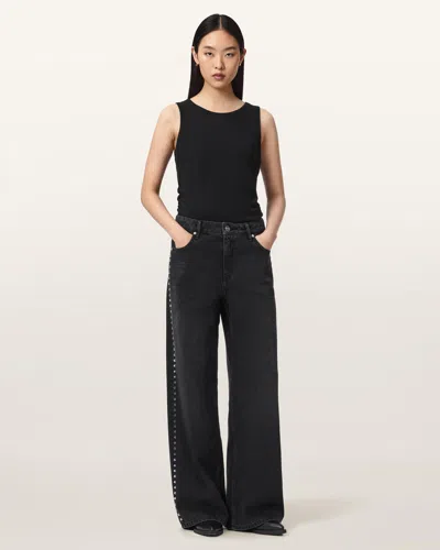 Allsaints Women's Sway Straight Leg Studded Jeans In Black