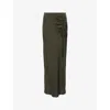 Allsaints Womens Tarmac Green Alexia Side-tie High-rise Stretch-woven Midi Skirt