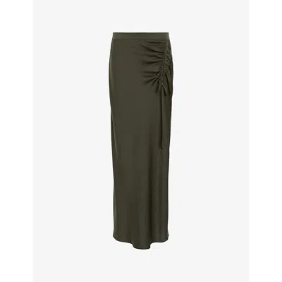 Allsaints Womens Tarmac Green Alexia Side-tie High-rise Stretch-woven Midi Skirt In Green