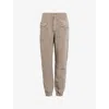 Allsaints Womens Taupe Brown Val Patch-pocket Tapered-leg Linen-blend Trousers