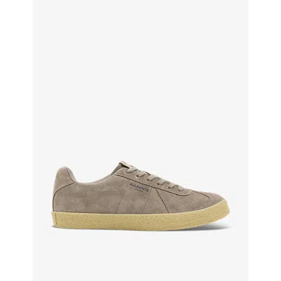 Allsaints Womens Taupe Grey Jaimee Logo-embossed Suede Low-top Trainers