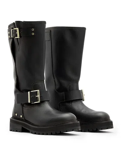 Allsaints Marisa Biker Boot In Black/warm Brass