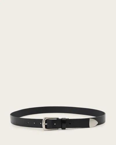 Allsaints Women's Teo Slim Leather Belt In Black