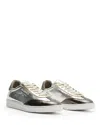 Allsaints Womens Silverthelma Logo-embossed Metallic Leather Low-top Trainers In Silver
