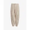 Allsaints Womens Tural White Frieda Tapered-leg High-rise Denim Cargo Trousers In Natural White
