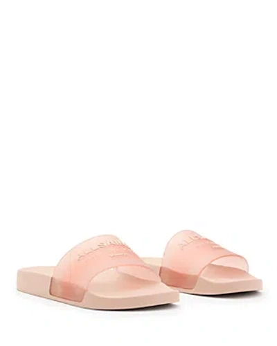Allsaints Women's Underground Logo Slip On Slide Sandals In Pale Rose Pink