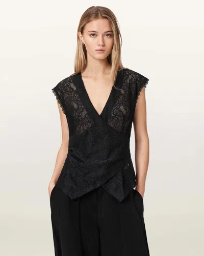 Allsaints Vera Sleeveless Wrap Blouse In Black