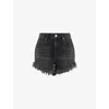 Allsaints Womens Washed Black Astrid High-rise Frayed-hem Denim Shorts In Washed Black