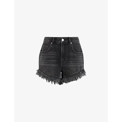 Allsaints Womens Washed Black Astrid High-rise Frayed-hem Denim Shorts