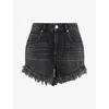 Allsaints Womens Washed Black Astrid High-rise Frayed-hem Denim Shorts In Washed Black