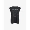 Allsaints Womens Washed Black Hunter Graphic-print Relaxed-fit Cotton Tank In Washed Black