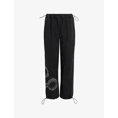 Allsaints Yas Embellished Cargo Trousers In Washed Black