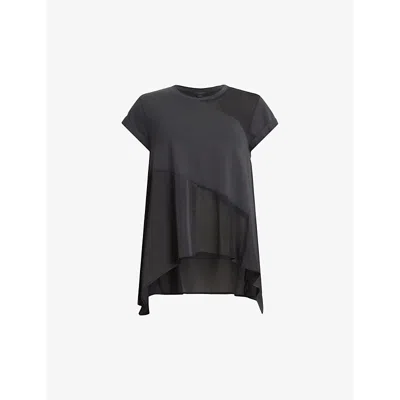 Allsaints Womens Washed Black Zala Organic Cotton And Recycled Polyester-blend Top