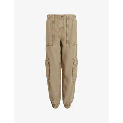 Allsaints Womens Washed Olive G Frieda Patch-pocket Woven Cargo Trousers